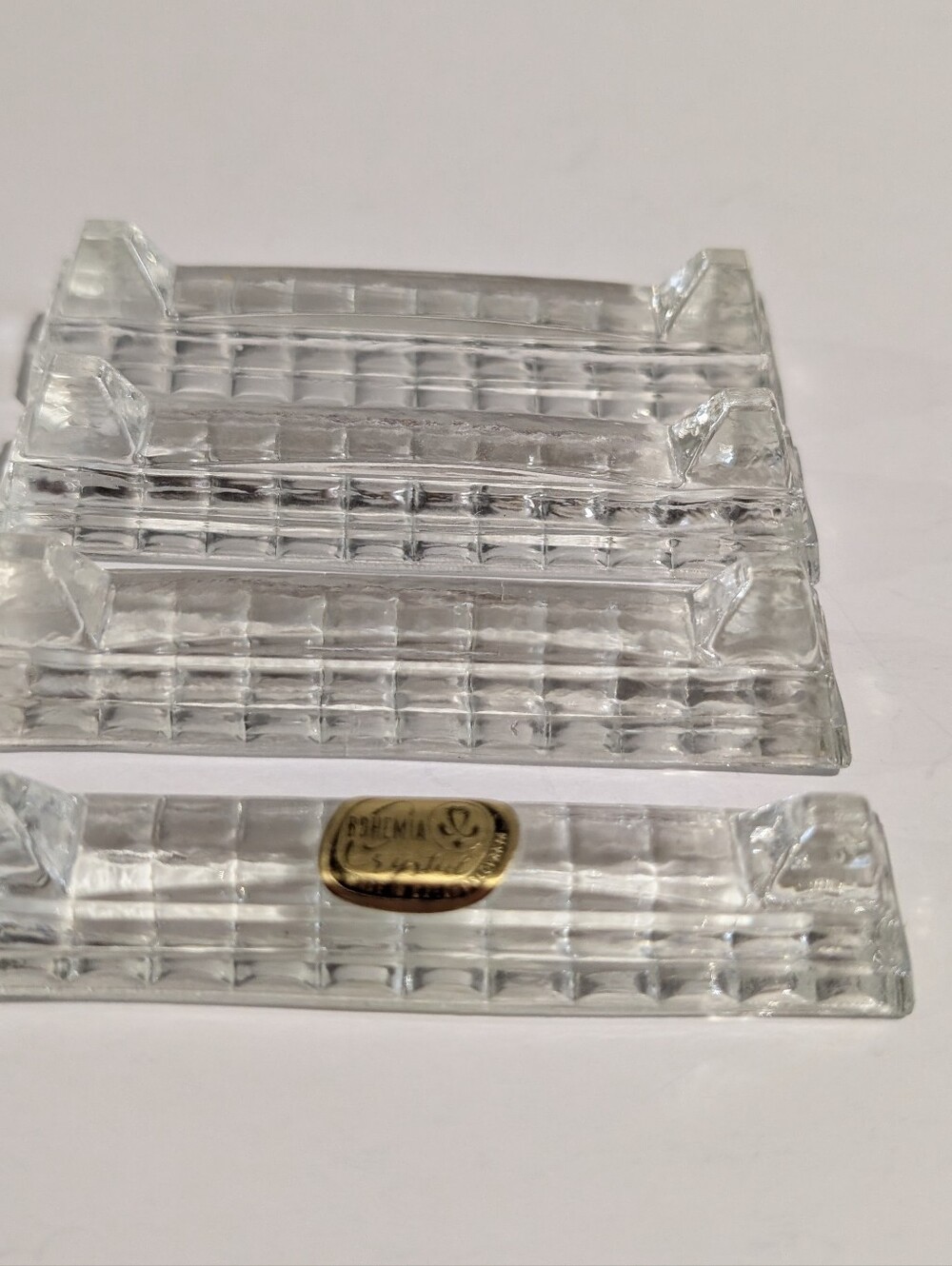 Vintage Bohemia Crystal Knife Rests Cutlery Holders Set of 4 Czechslovania